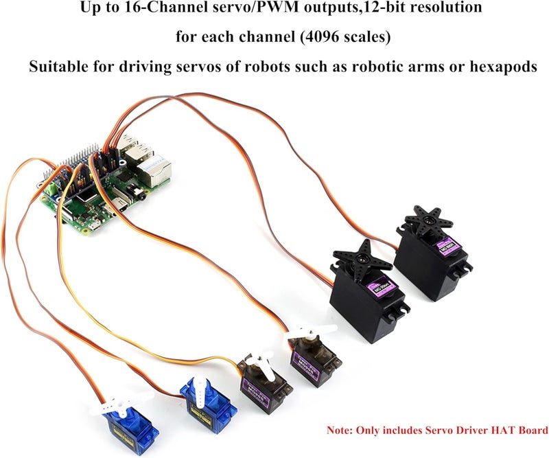 UBEEKOO محرك سيرفو PWM HAT متوافق مع Raspberry Pi 5/4/3B+/ 3B Zero/Zero W/Zero WH و Jetson Nano، واجهة I2C 16 قناة 12 بت مع دبابيس مستقيمة - Image 4